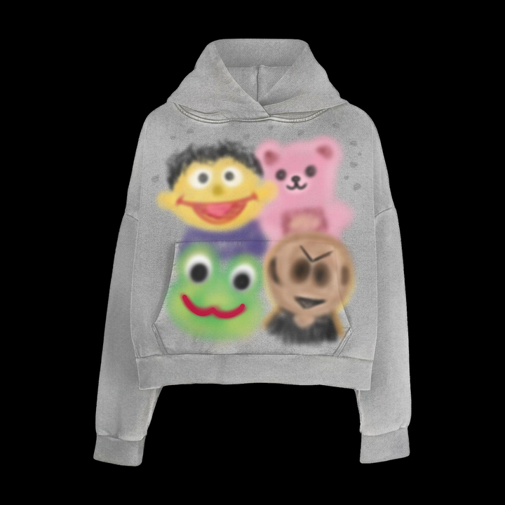 Front of the Top Shelf Joy distressed pullover hoodie